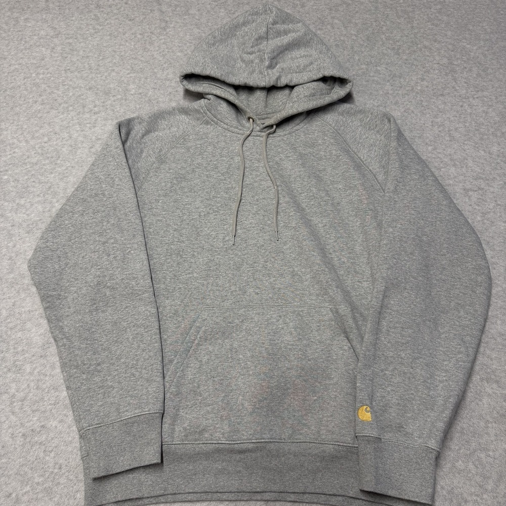 Carhartt WIP Hoodie Mens Large Gray Fleece Pullover Kangaroo Pocket Chase Sweat